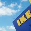 Close up view of Ikea logo on physical store front