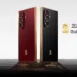 Two Galaxy W26 phones in black and red with gold accents