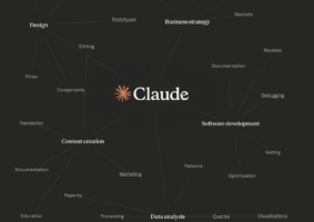 Chart made out of lines connecting different AI uses to Claude text