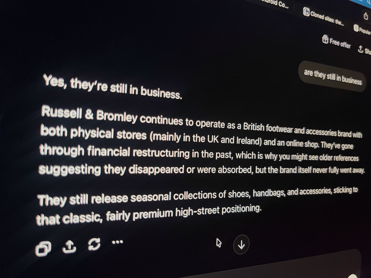 ChatGPT tells user that non-operational business is still in business