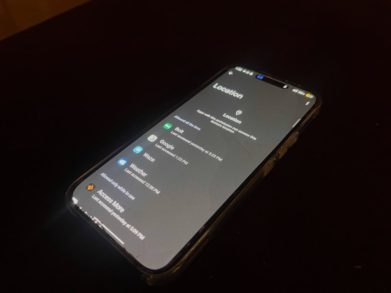 Menu showing apps that have location permission on Android phone
