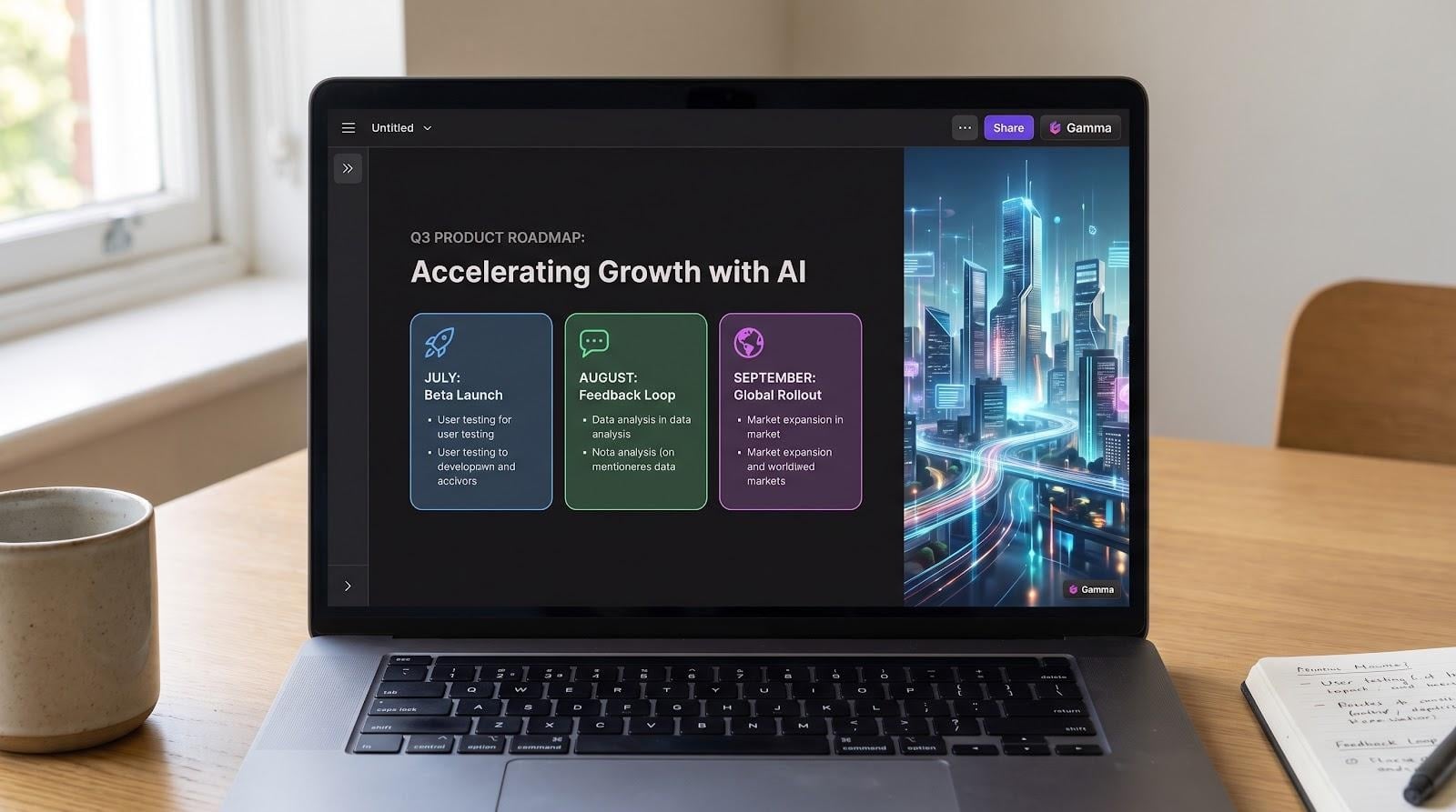 Gamma web-native AI presentation platform with scrollable sales deck