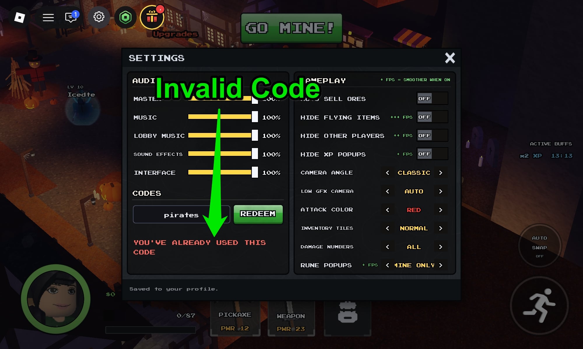 Invalid Code