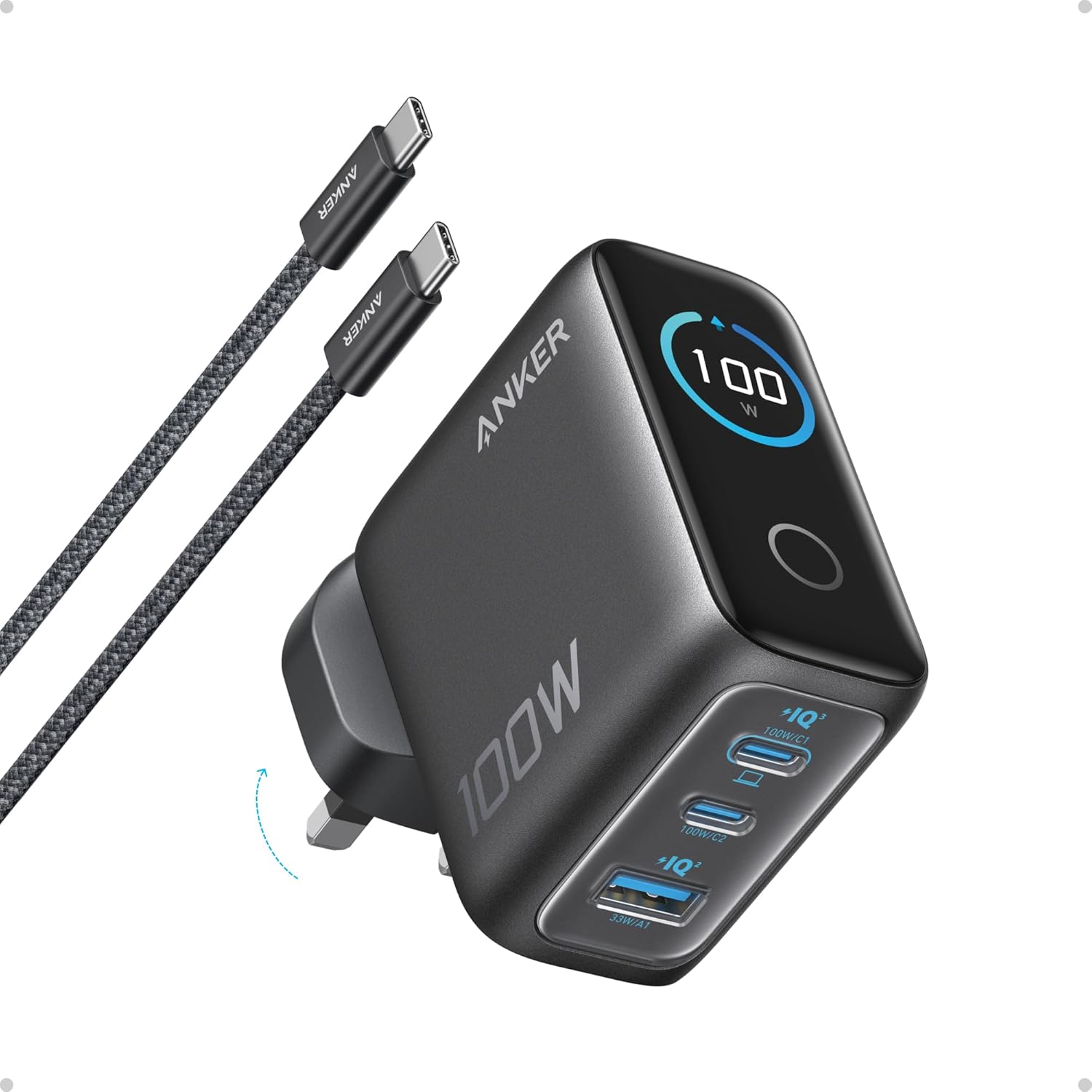 Anker 100W three-port GaN charger with smart display