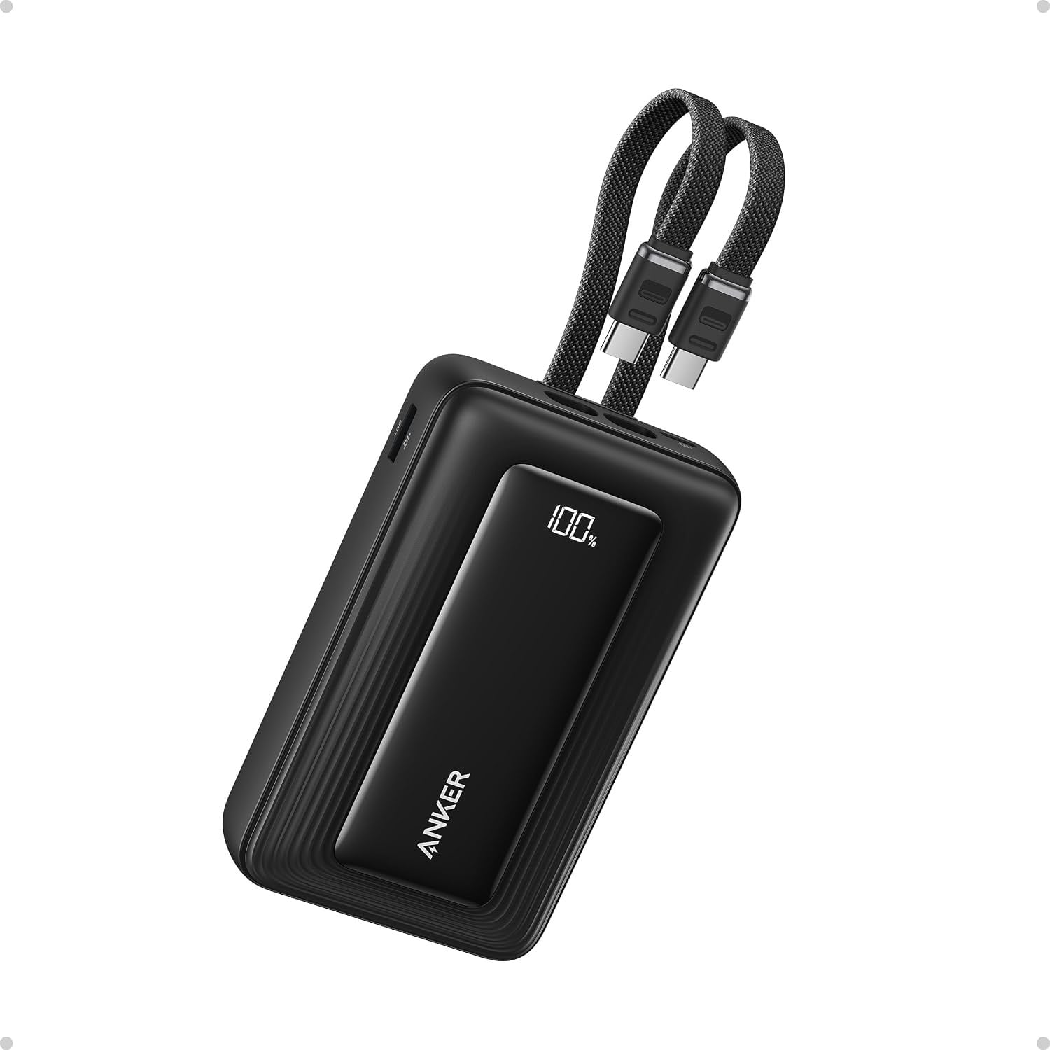 Anker 20,000mAh 45W power bank with dual built-in USB-C cables