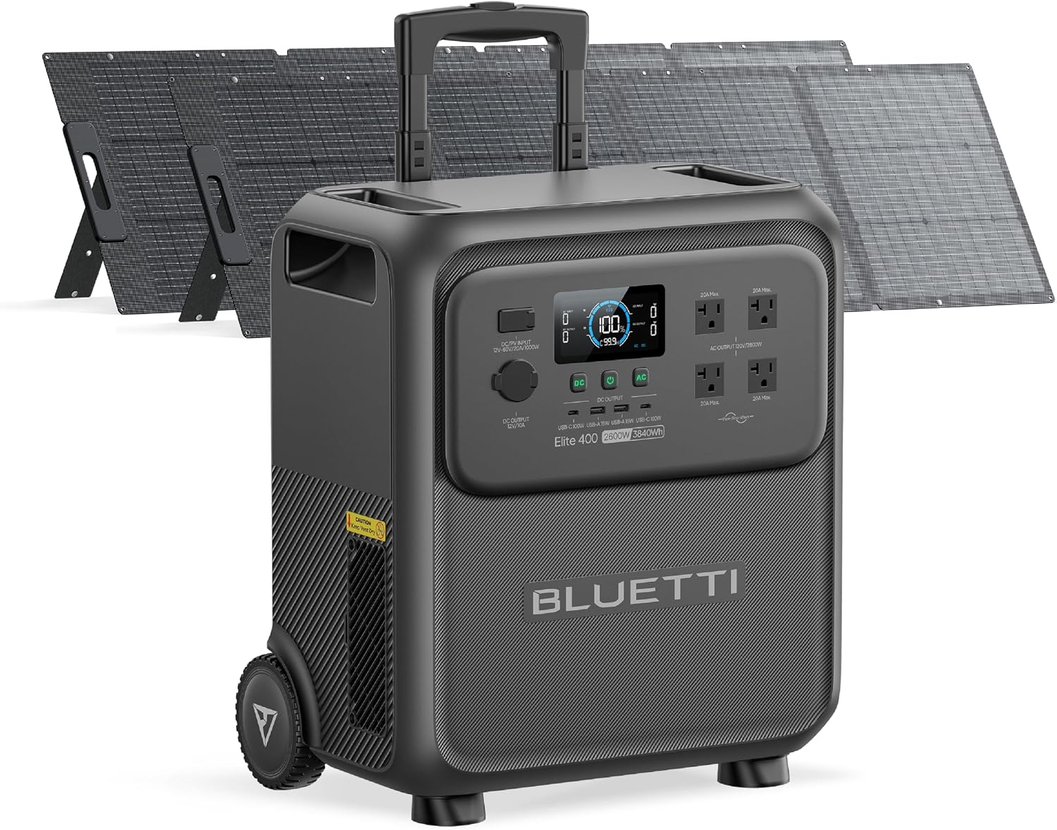 Bluetti Elite 400 power station with two 200W solar panels