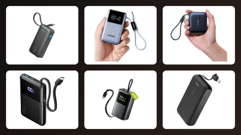 Six 10,000mAh power banks with built-in USB-C cables