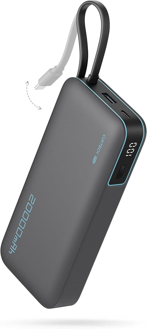 Cuktech 20,000mAh 45W power bank with built-in USB-C cable
