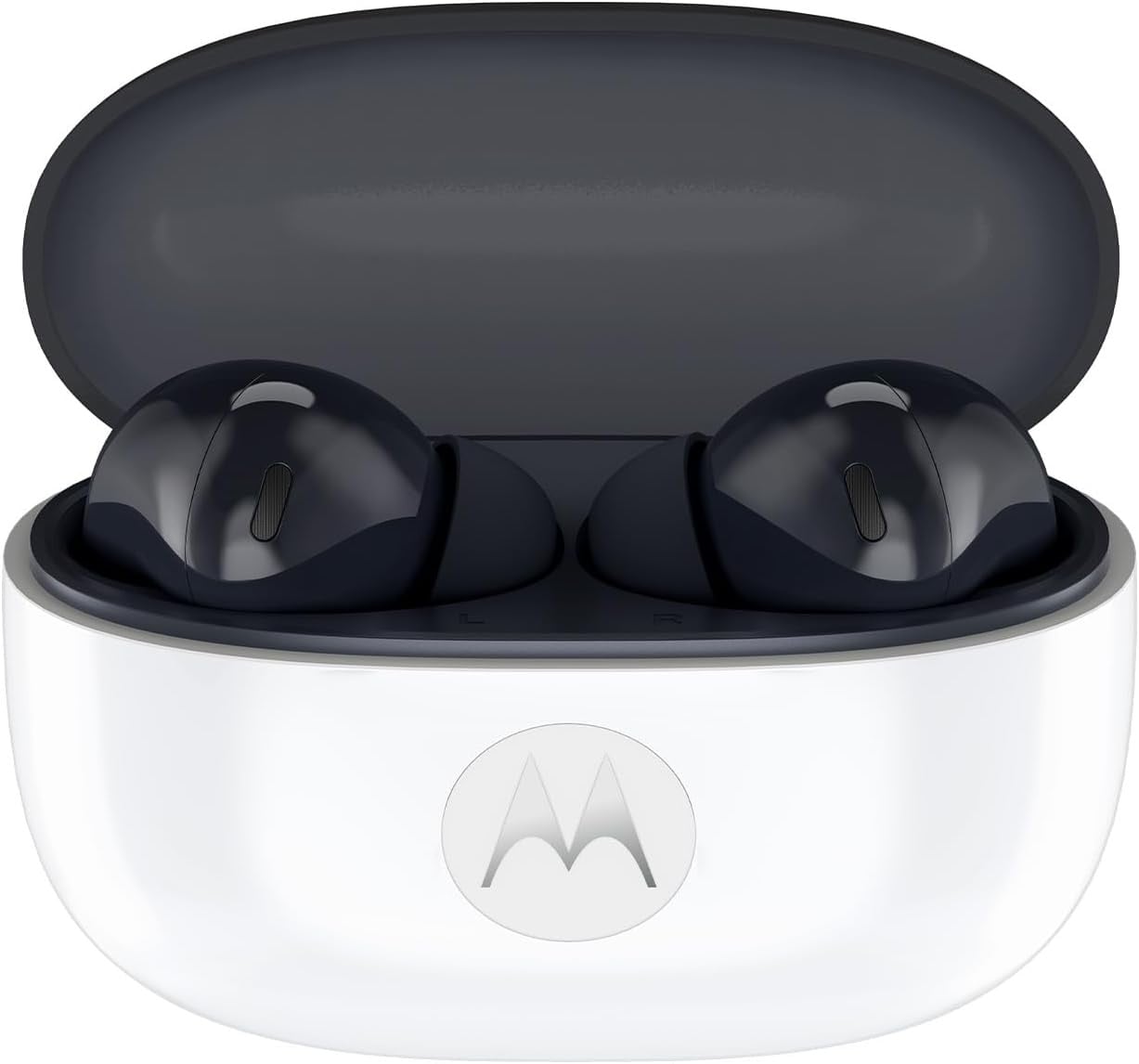 Moto Buds 2 earbuds and charging case