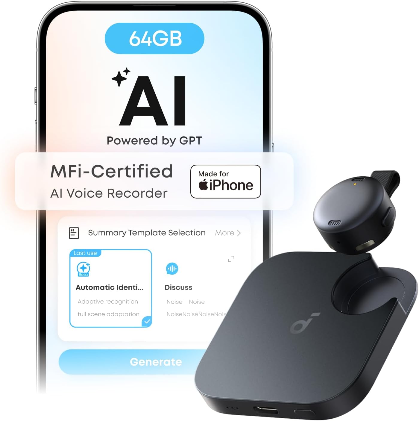 Soundcore Work coin-sized AI voice recorder
