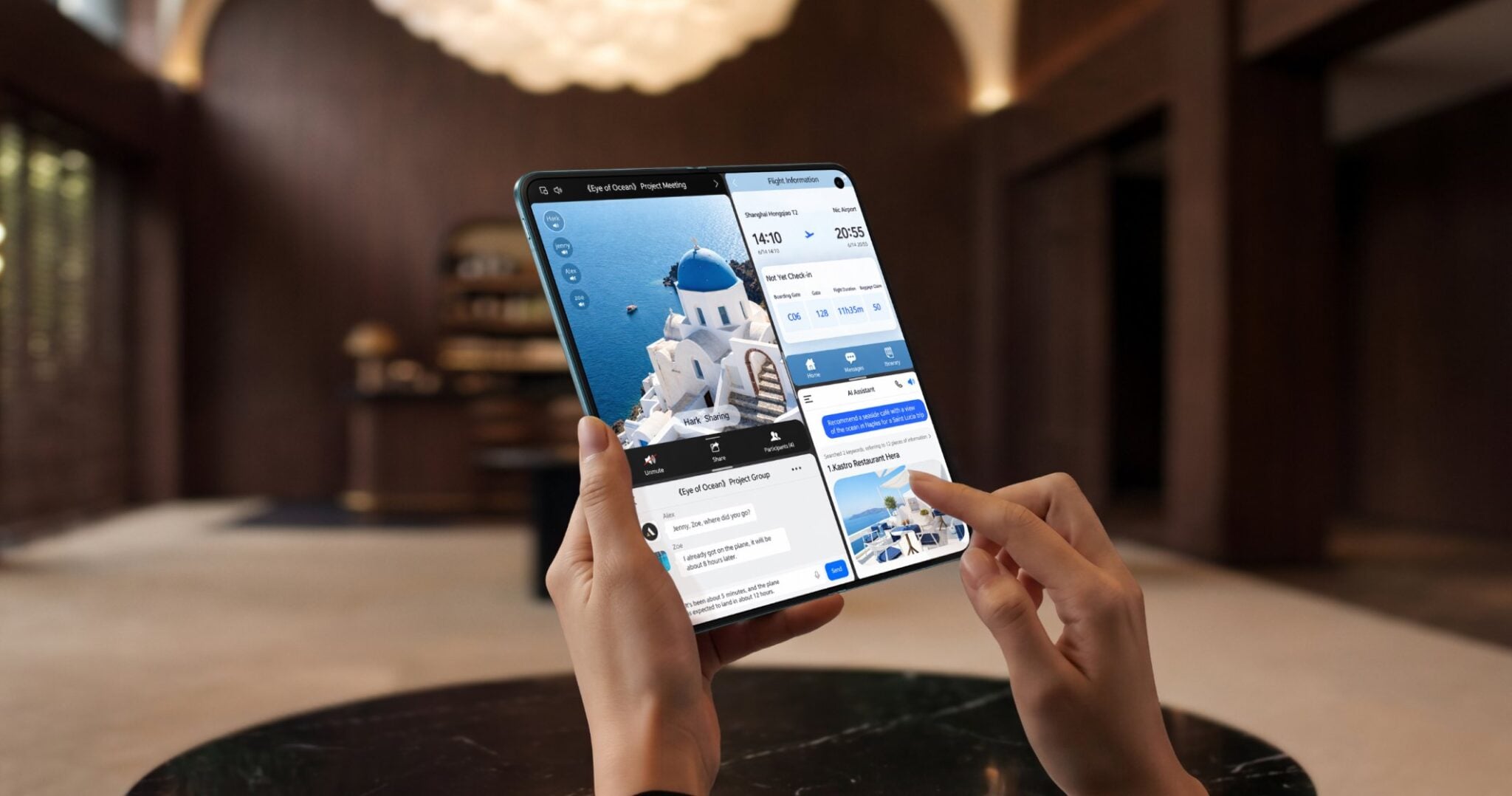Vivo X Fold6 unfolded running Multi-Split Screen with office apps